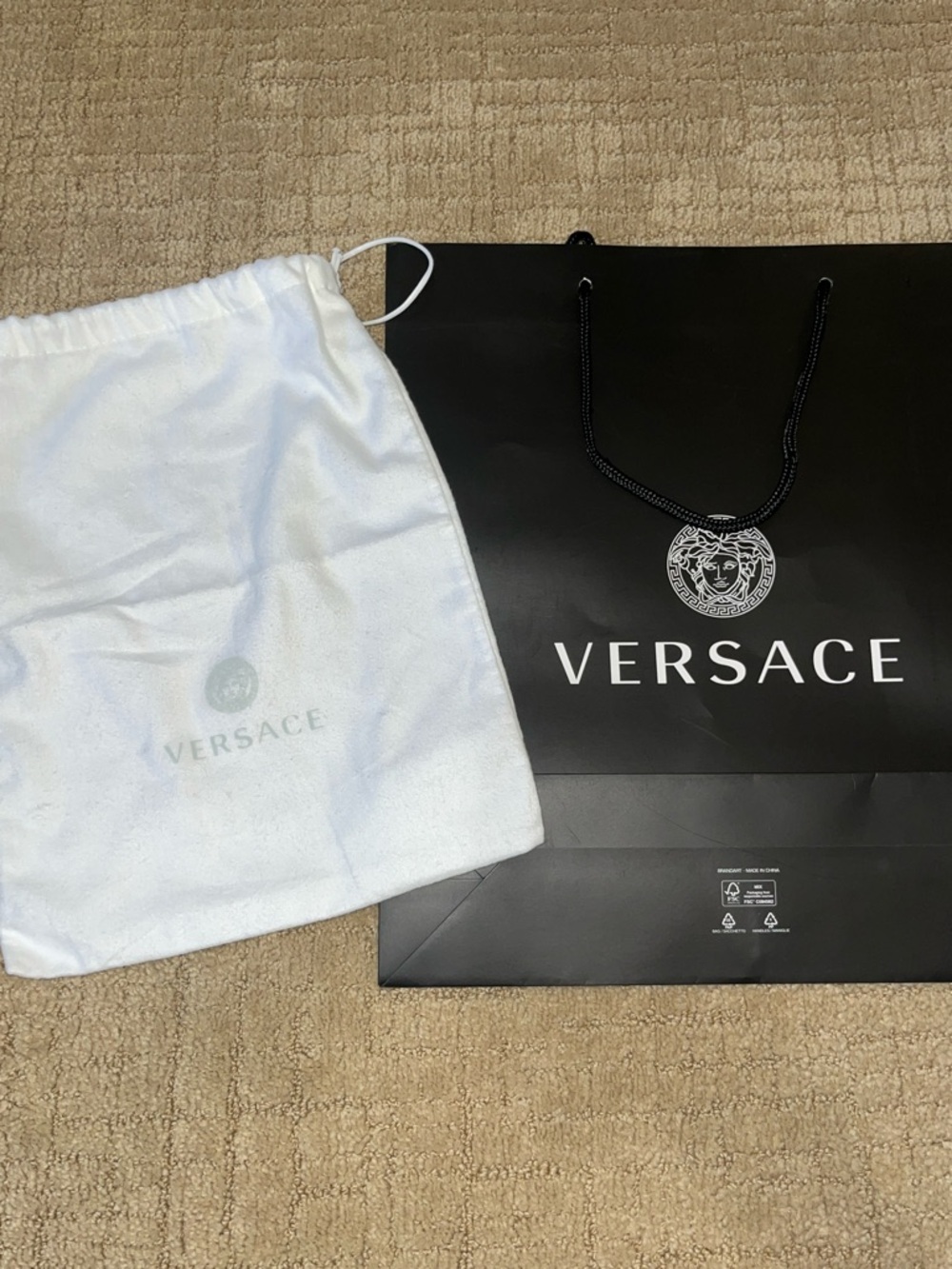 Versace Black Shopping Bag with White Dust Pouch